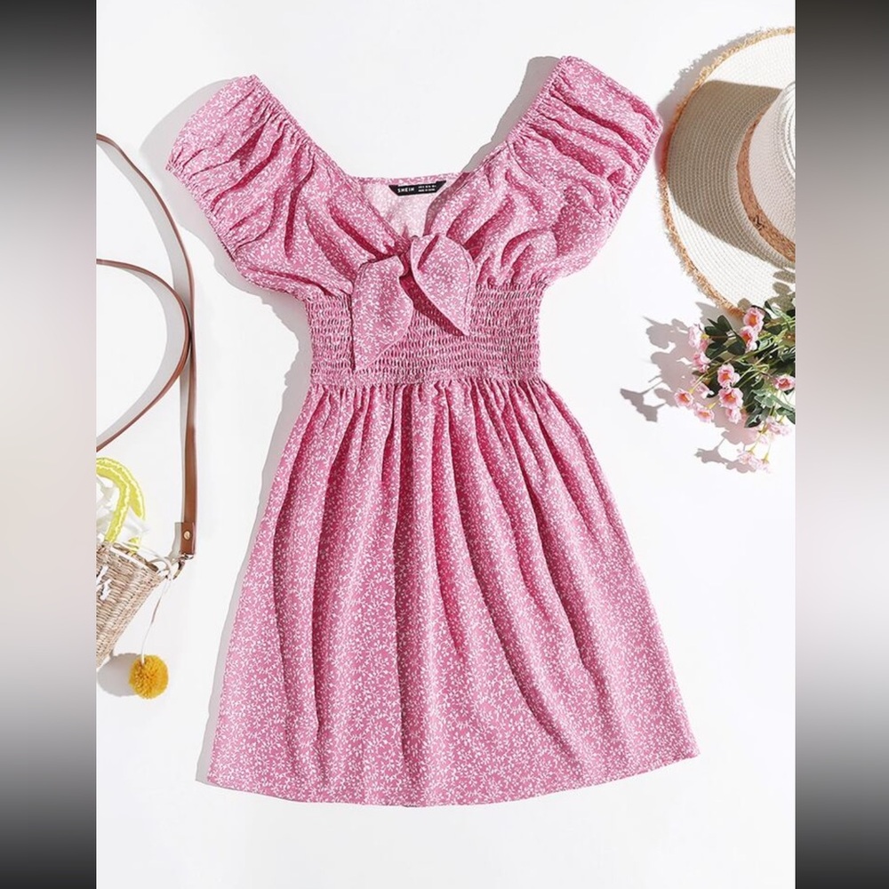 Pink Floral Off-Shoulder Dress